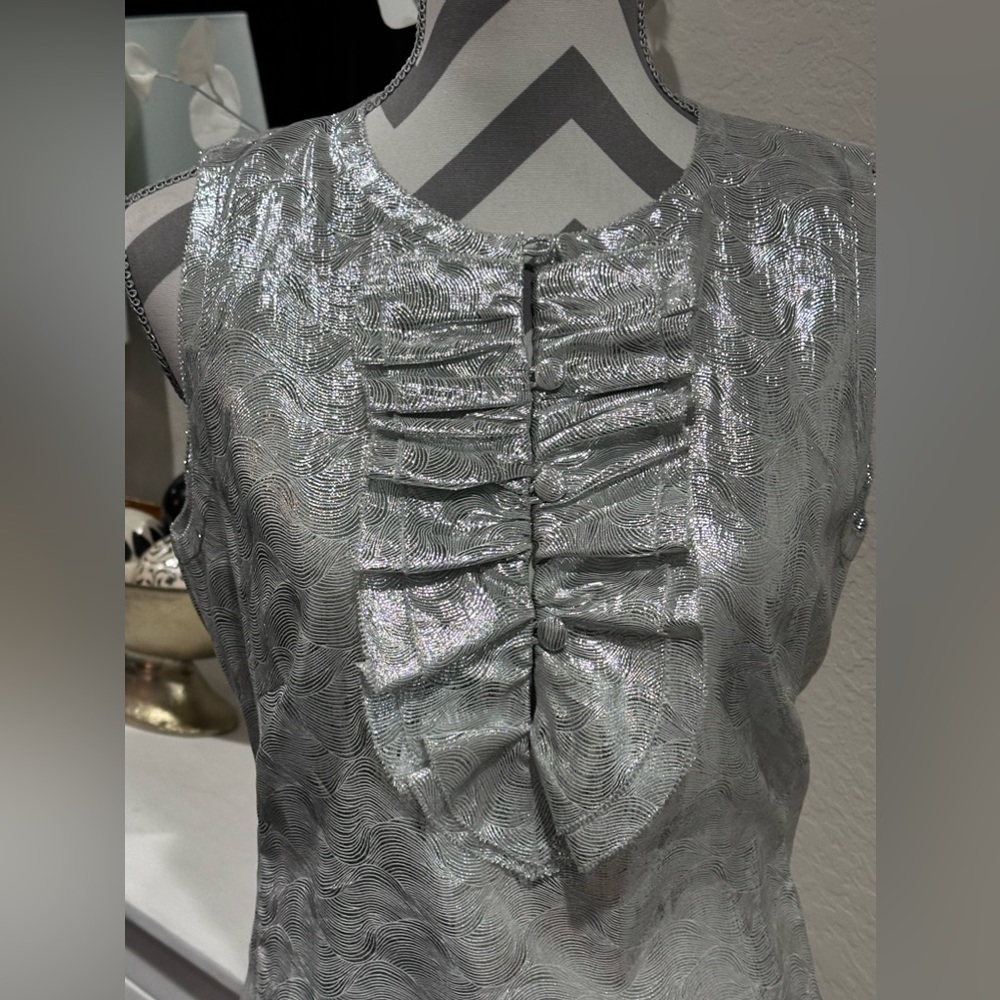 Tory Burch Women Silk Sleeveless Crew Neck Top Metallic Blouse Sz10. Never Worn - Picture 2 of 6